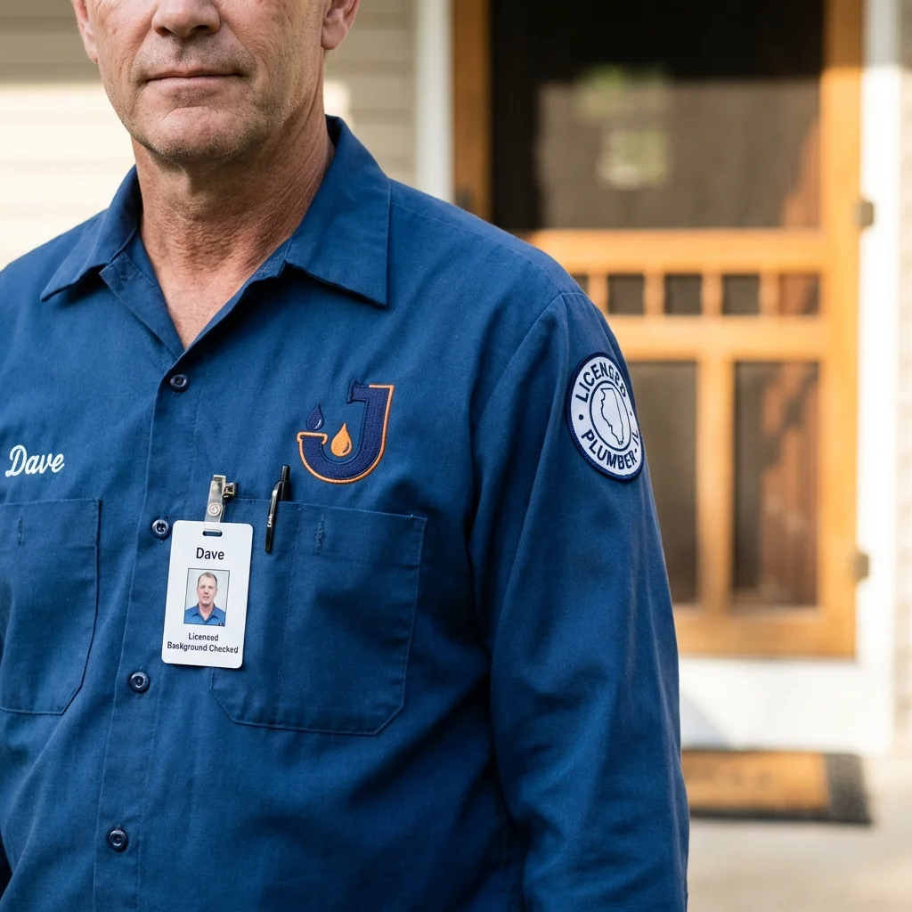 Licensed plumber showing ID badge in Greenville, AL