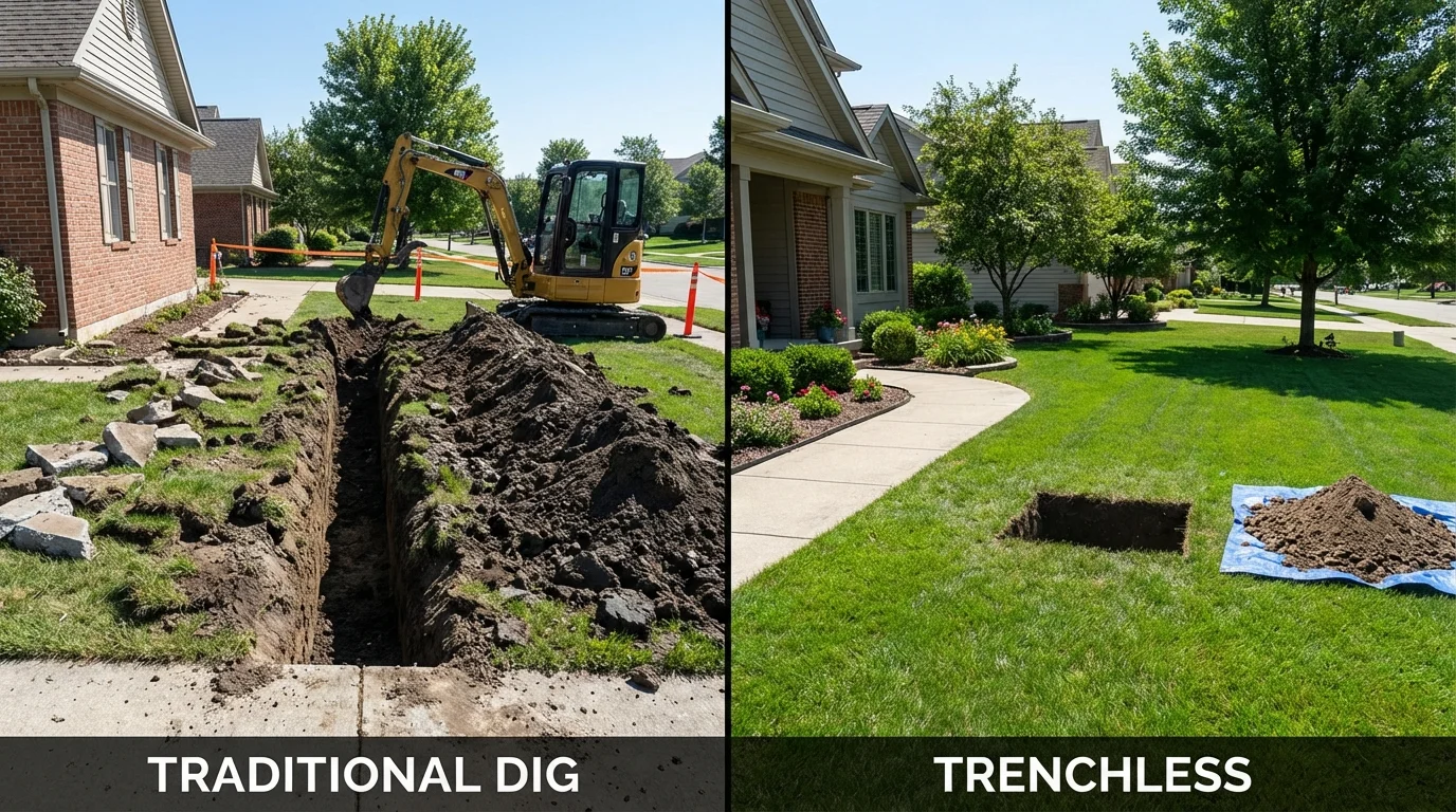 Trenchless sewer repair with minimal yard damage versus traditional excavation in Greenville, AL